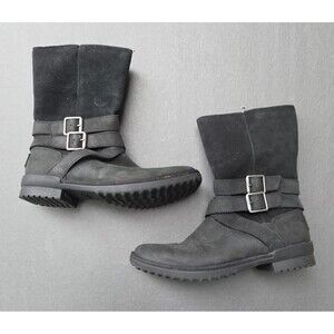 Ugg Boots Womens Size 7 Lorna Black Leather Side Zip Round Toe Waterproof Winter